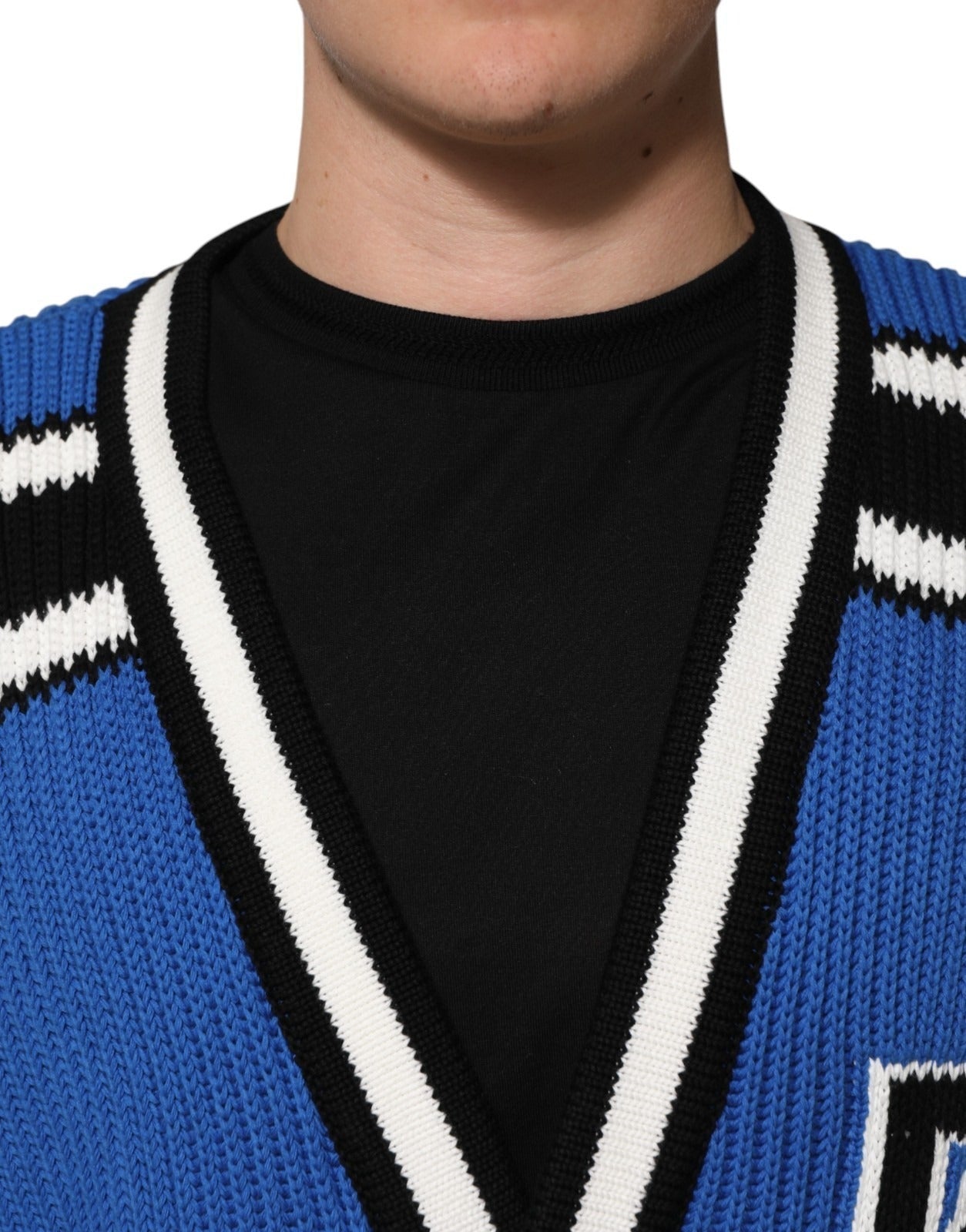 Dolce & Gabbana Logo-Patch Ribbed Cotton Cardigan — Blue