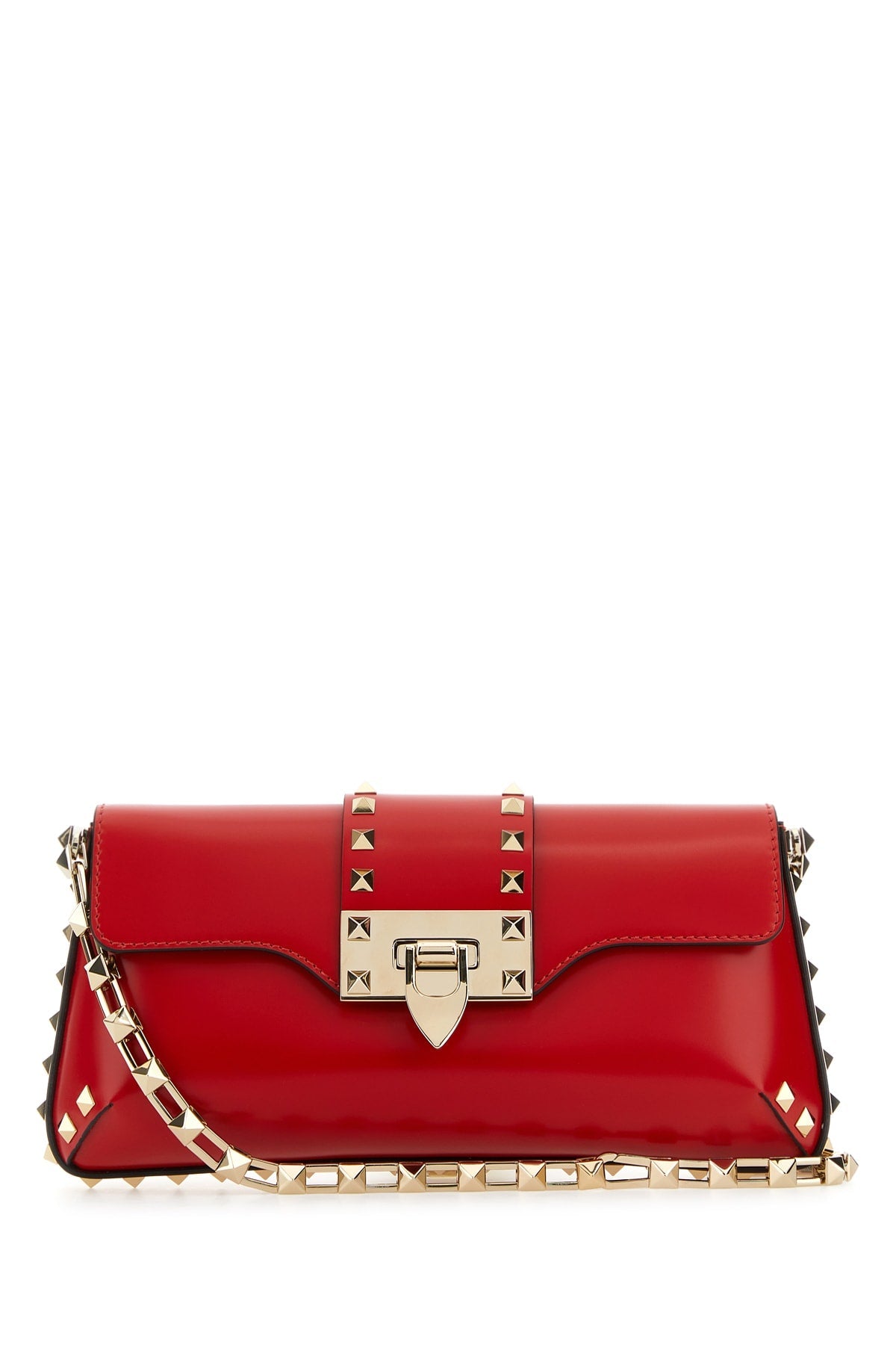 Valentino Garavani Studded Calf Leather Shoulder Bag — Red