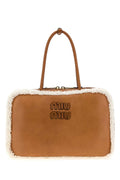 Miu Miu Sheepskin-Trimmed Leather Shoulder Bag — Brown