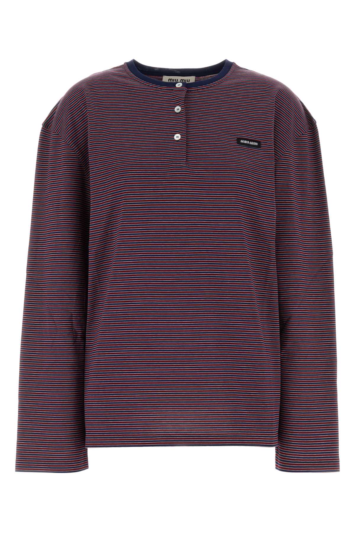Miu Miu Striped Cotton T-Shirt — Navy