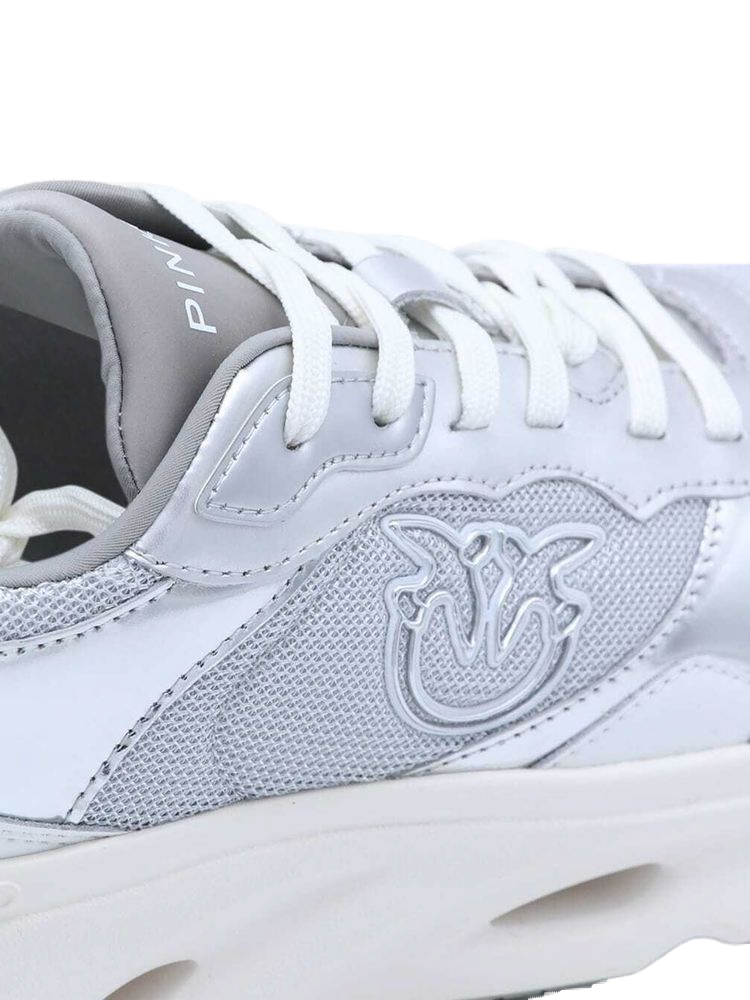 Pinko Calf Leather & Metallic Mesh Sneaker — Silver