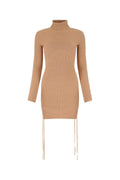 Andrea Adamo Ribbed Knit Turtleneck Dress — Beige