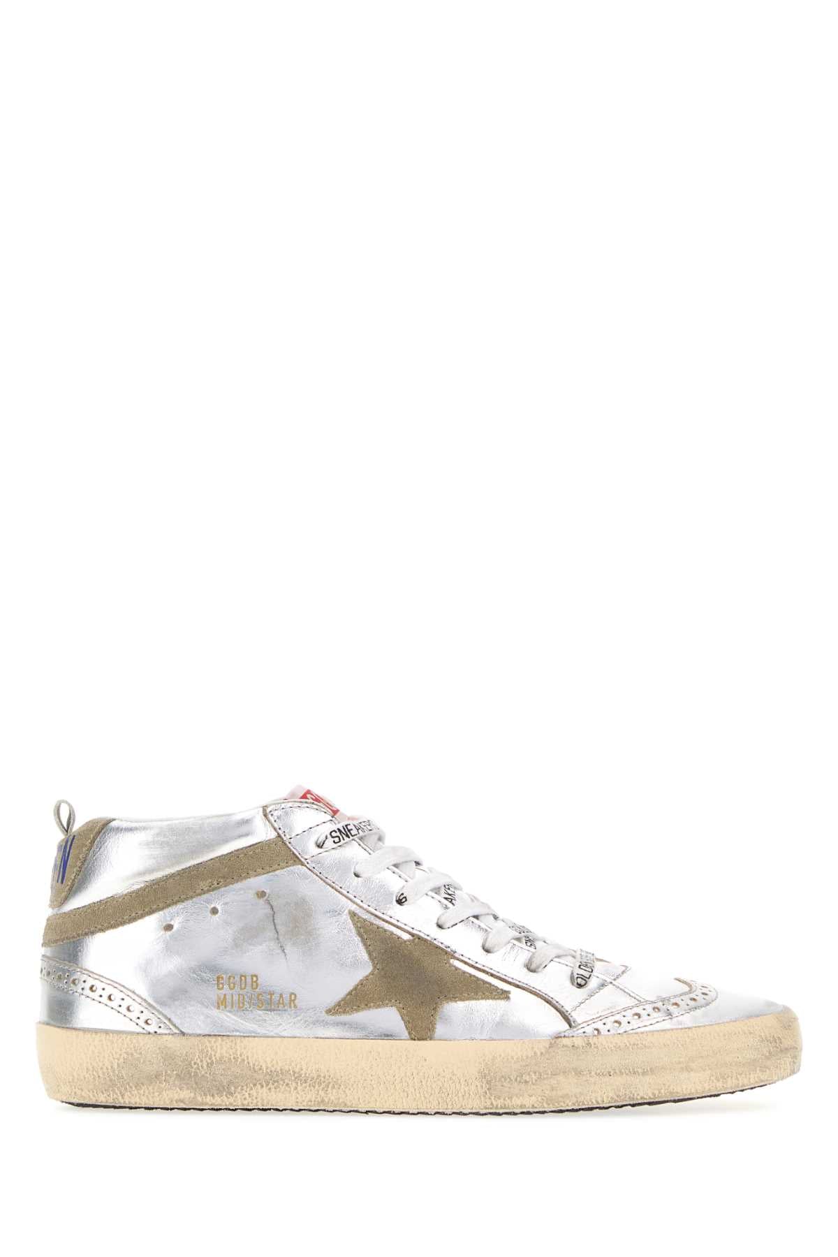 Golden Goose Deluxe Brand Suede-Trimmed Mid-Top Sneaker — Silver