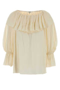 Chloé Ruffled-Shoulder Silk Blouse — Cream