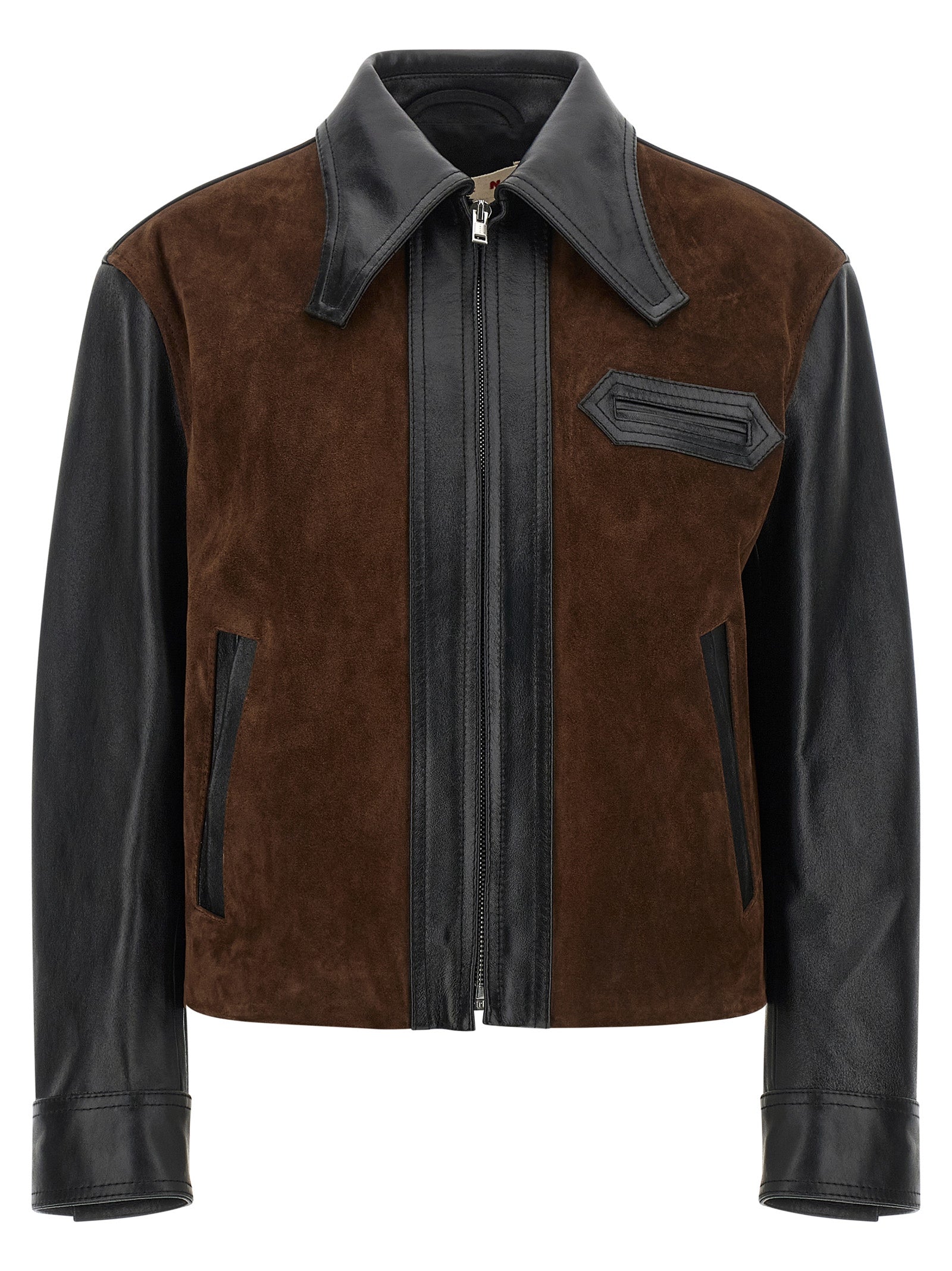 Marni Colorblock Calfskin & Suede Jacket — Black