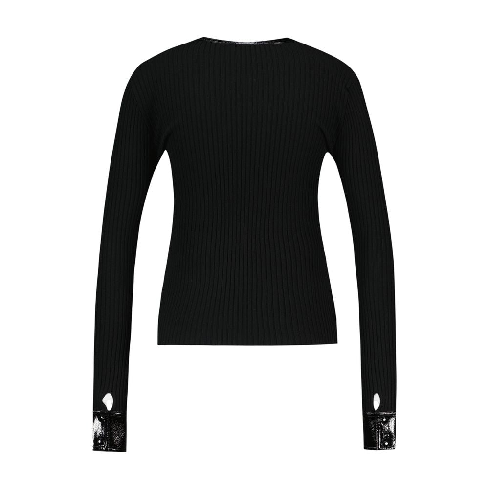 Courreges Ribbed Wool with Contrasted Cuffs Cardigan — Black
