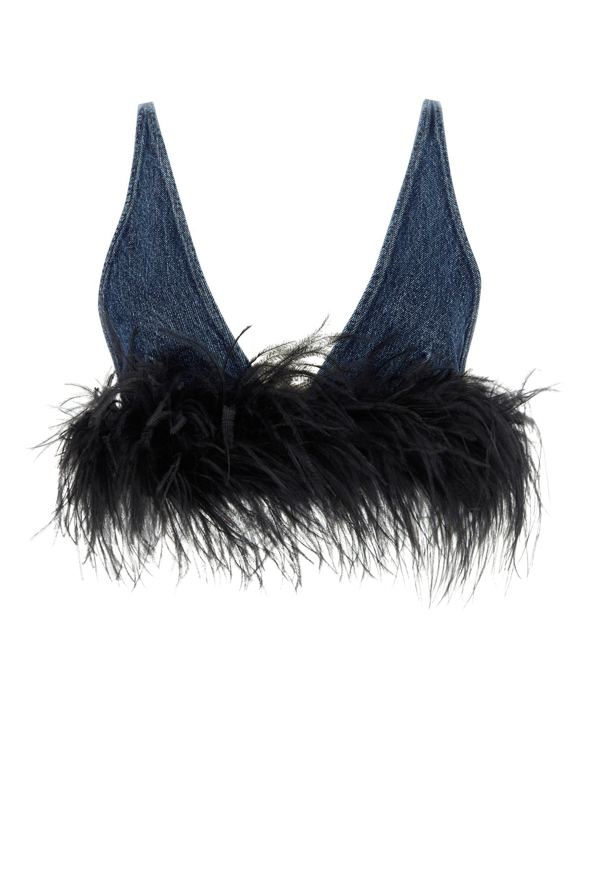 Miu Miu Feather-Trimmed Knit Sweater — Blue