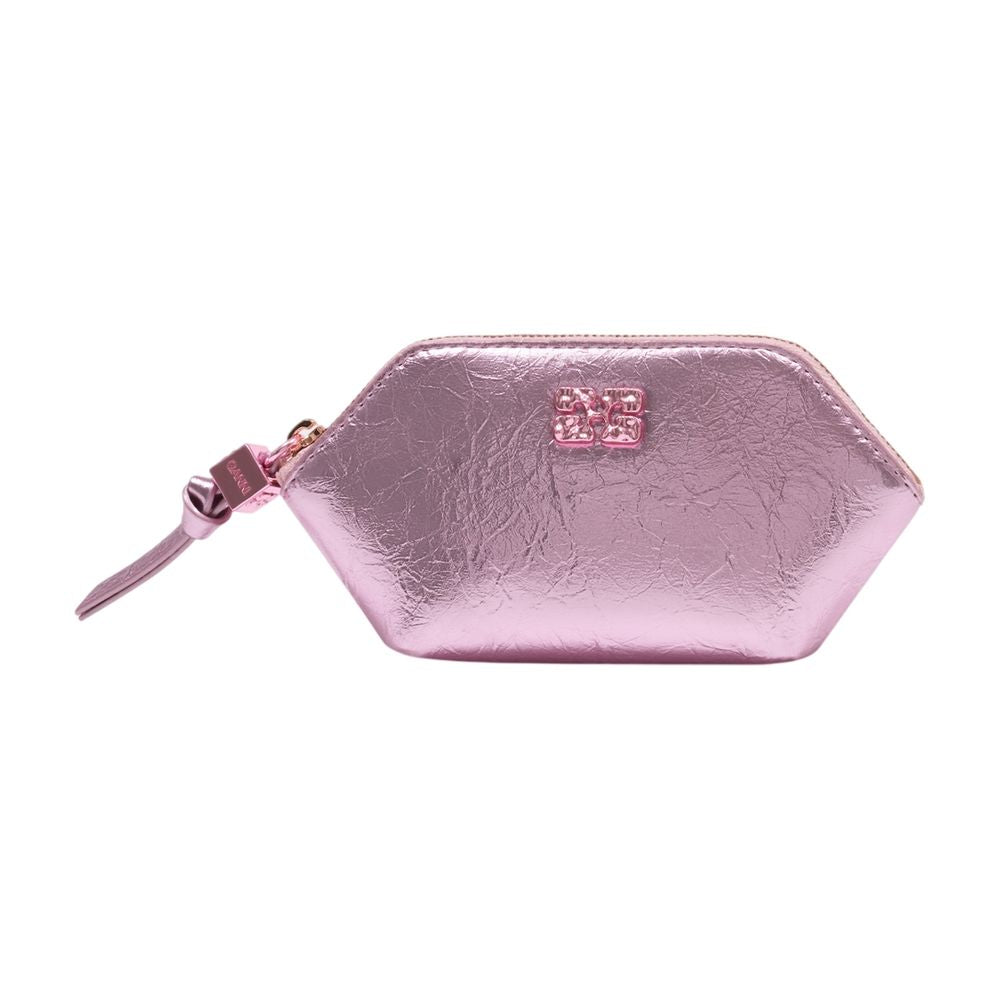 Ganni Crushed Metallic Coin Purse — Pink