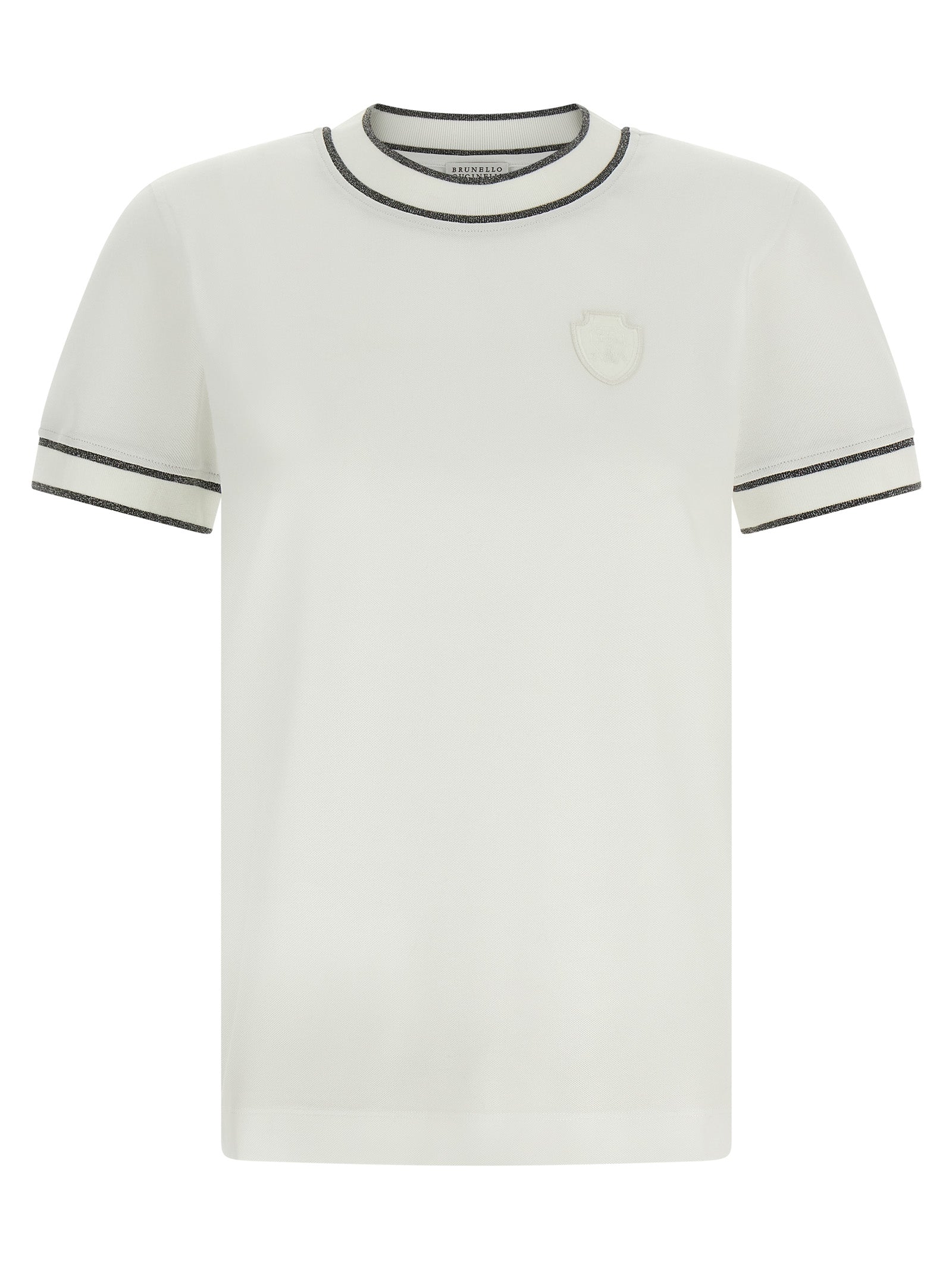 Brunello Cucinelli Sparkling Ribbed Trim Cotton T-Shirt — White