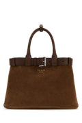 Prada Buckle-Detailed Vitello Top Handle Bag — Brown