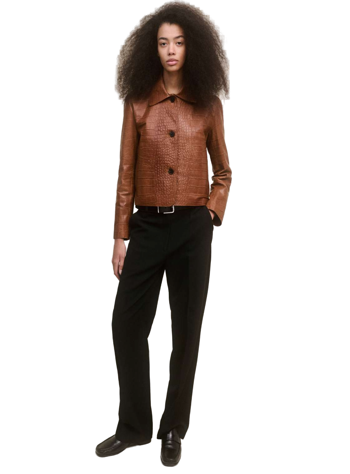 Arma Crocodile-Embossed Leather Jacket — Brown