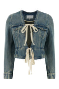 Maison Margiela Ribbon-Tie Cropped Cotton Jacket — Blue