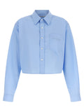 Alexander Wang Cropped Cotton Oxford Shirt — Blue