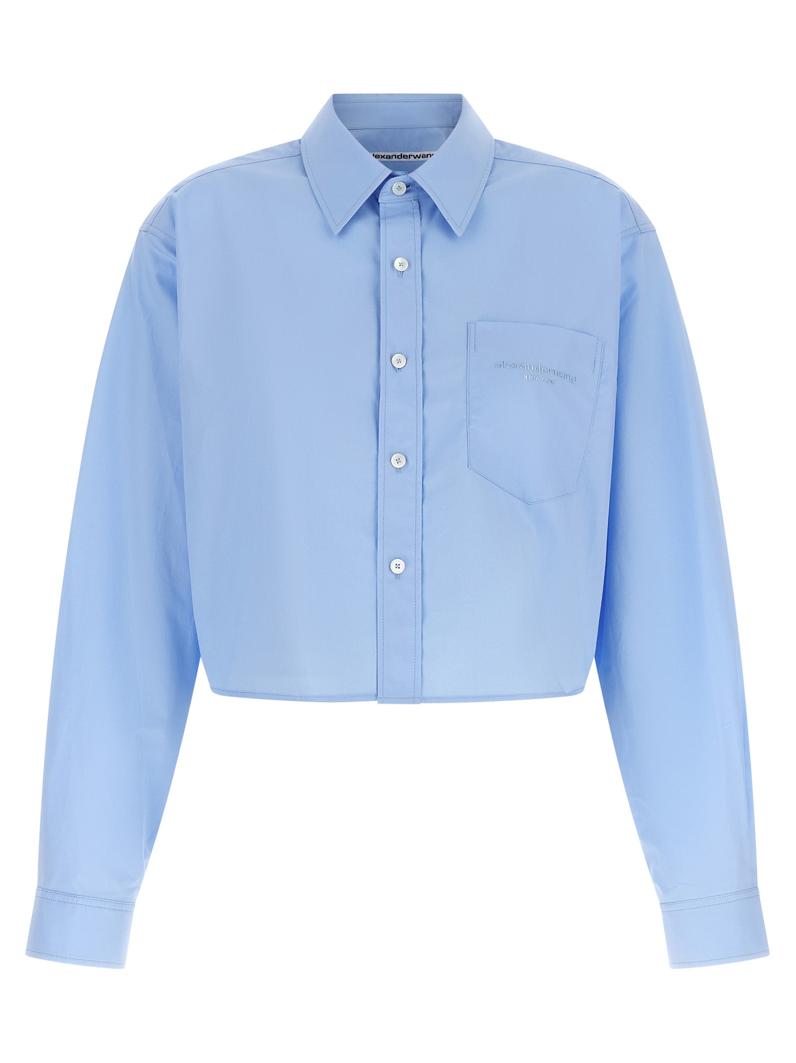 Alexander Wang Cropped Cotton Oxford Shirt — Blue