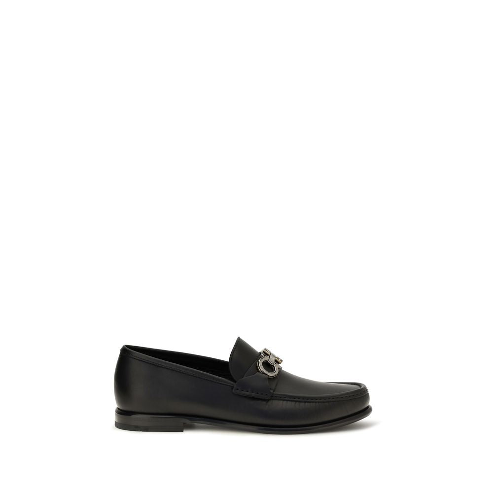 Ferragamo Gancini Buckle Calf Leather Loafer — Black