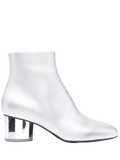 Ferragamo Mirrored Heel Leather Ankle Boot — Silver