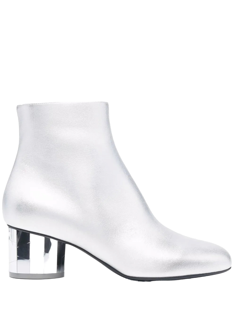 Ferragamo Mirrored Heel Leather Ankle Boot — Silver