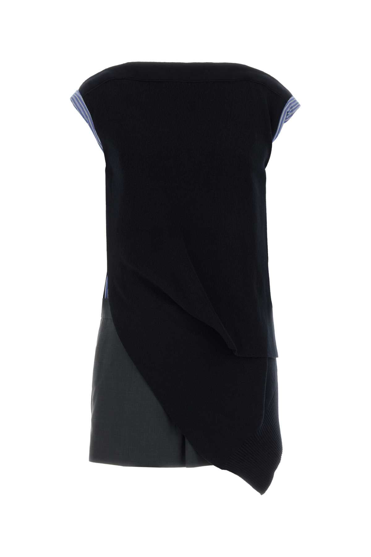 Sacai Color-Block Ribbed Dress — Navy