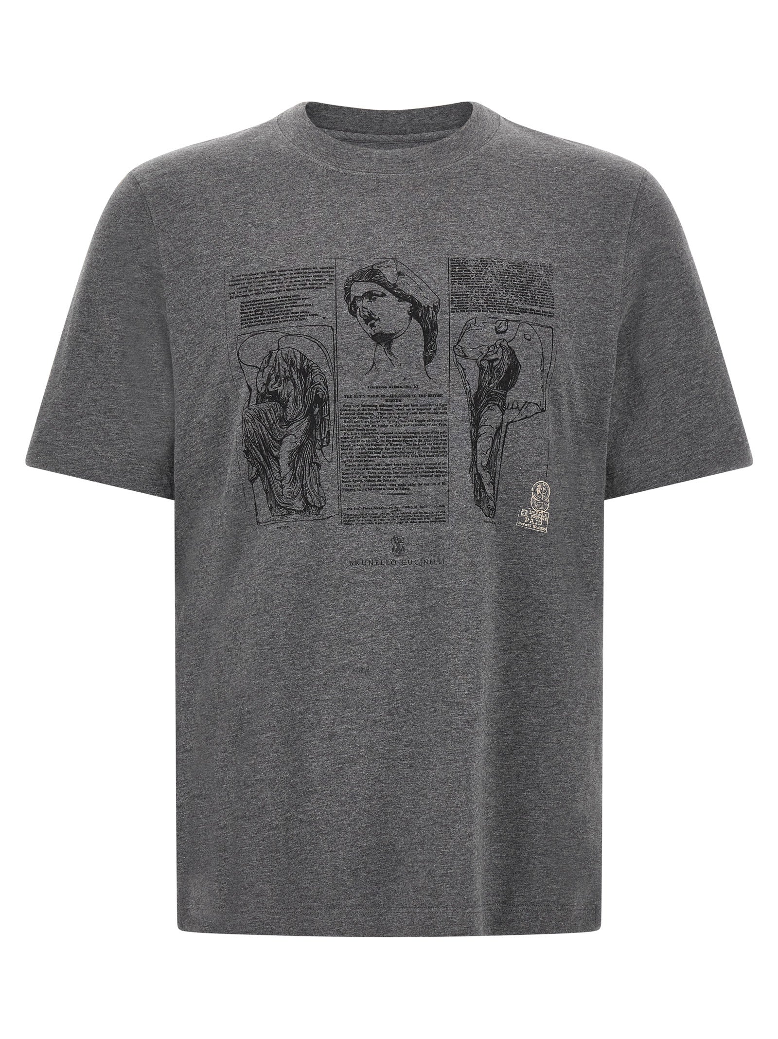 Brunello Cucinelli Art-Print Cotton T-Shirt — Gray