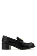 Miu Miu Leather Block-Heel Loafer — Black