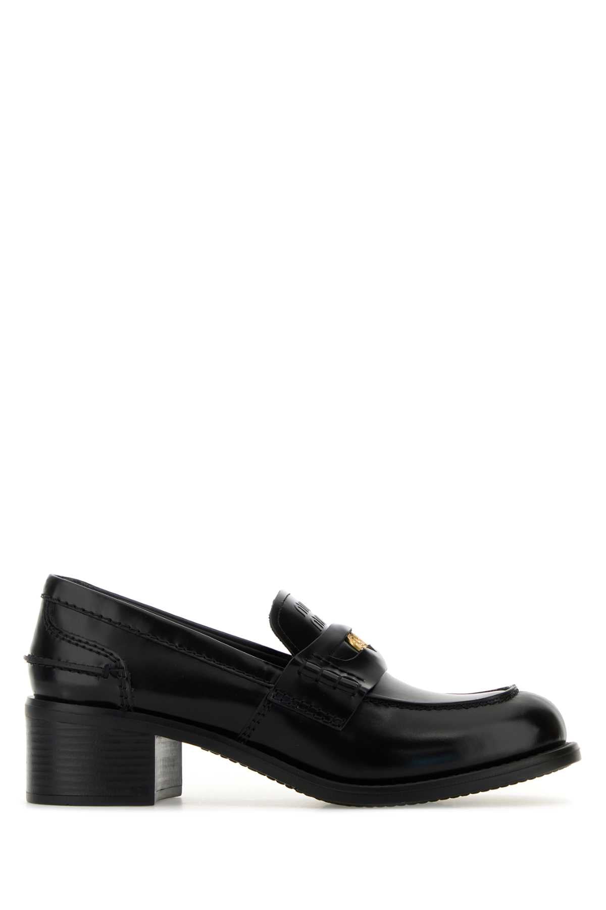 Miu Miu Leather Block-Heel Loafer — Black