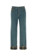 Burberry Tartan Cuff Cotton Jeans — Blue