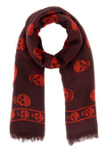 Alexander McQueen Skull-Print Modal Silk Scarf — Burgundy