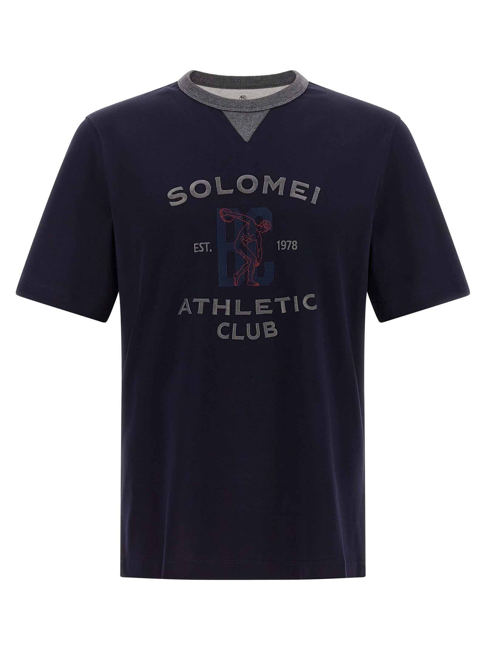 Brunello Cucinelli Logo-Graphic Cotton T-Shirt — Navy