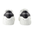 Versace Logo-Embellished Calfskin Sneaker — White