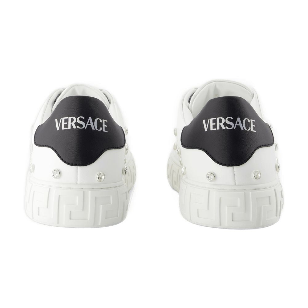 Versace Logo-Embellished Calfskin Sneaker — White