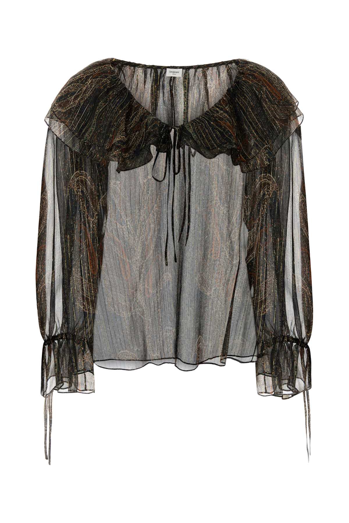 Saint Laurent Pleated Metallic Silk Blouse — Multicolor