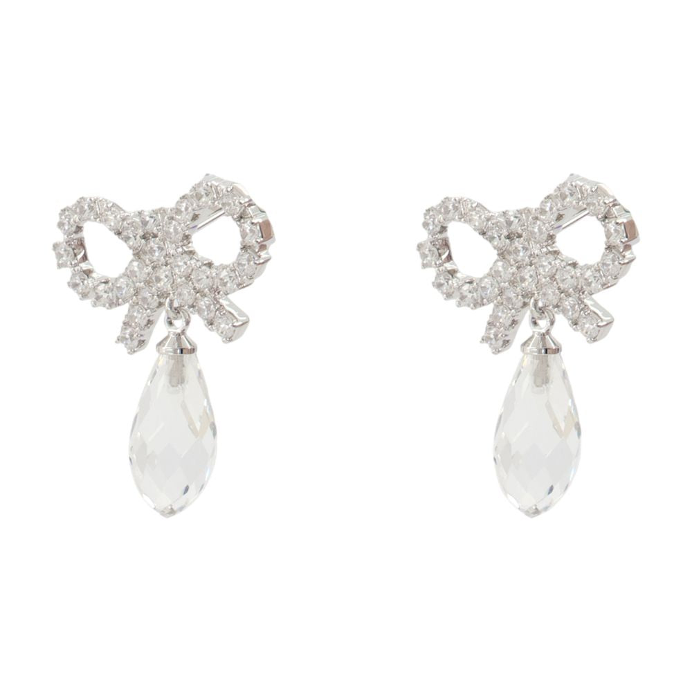 Self-Portrait Bow Droplet Earrings — Silver
