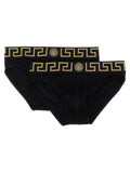 Versace Greca-Trimmed Cotton Briefs — Black
