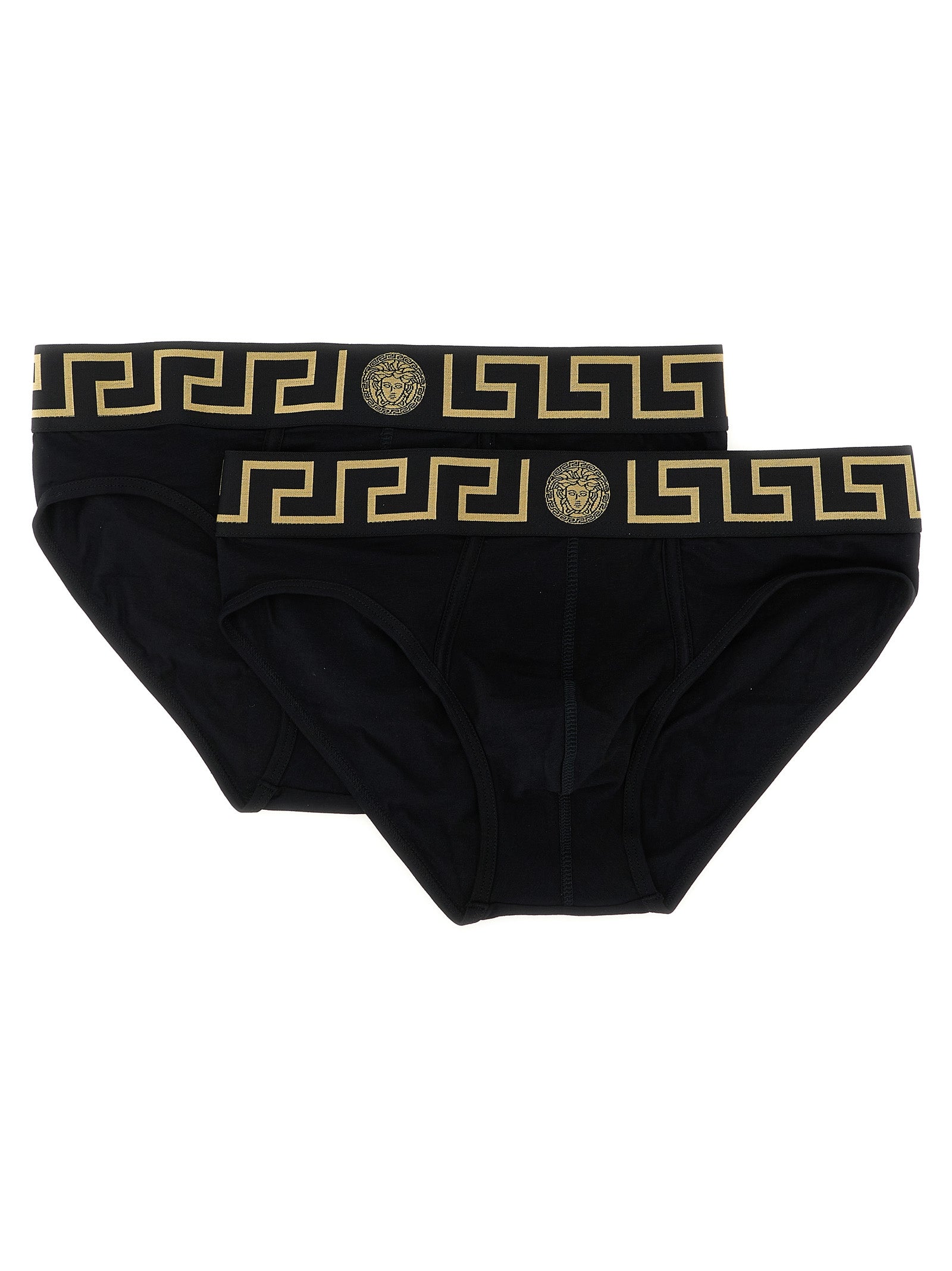 Versace Greca-Trimmed Cotton Briefs — Black