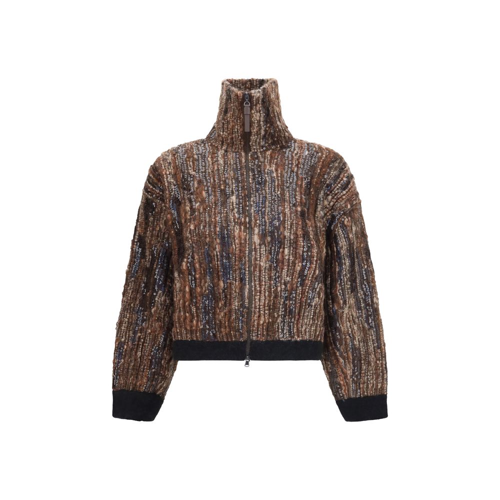 Brunello Cucinelli Perforated Mohair Jacket — Brown