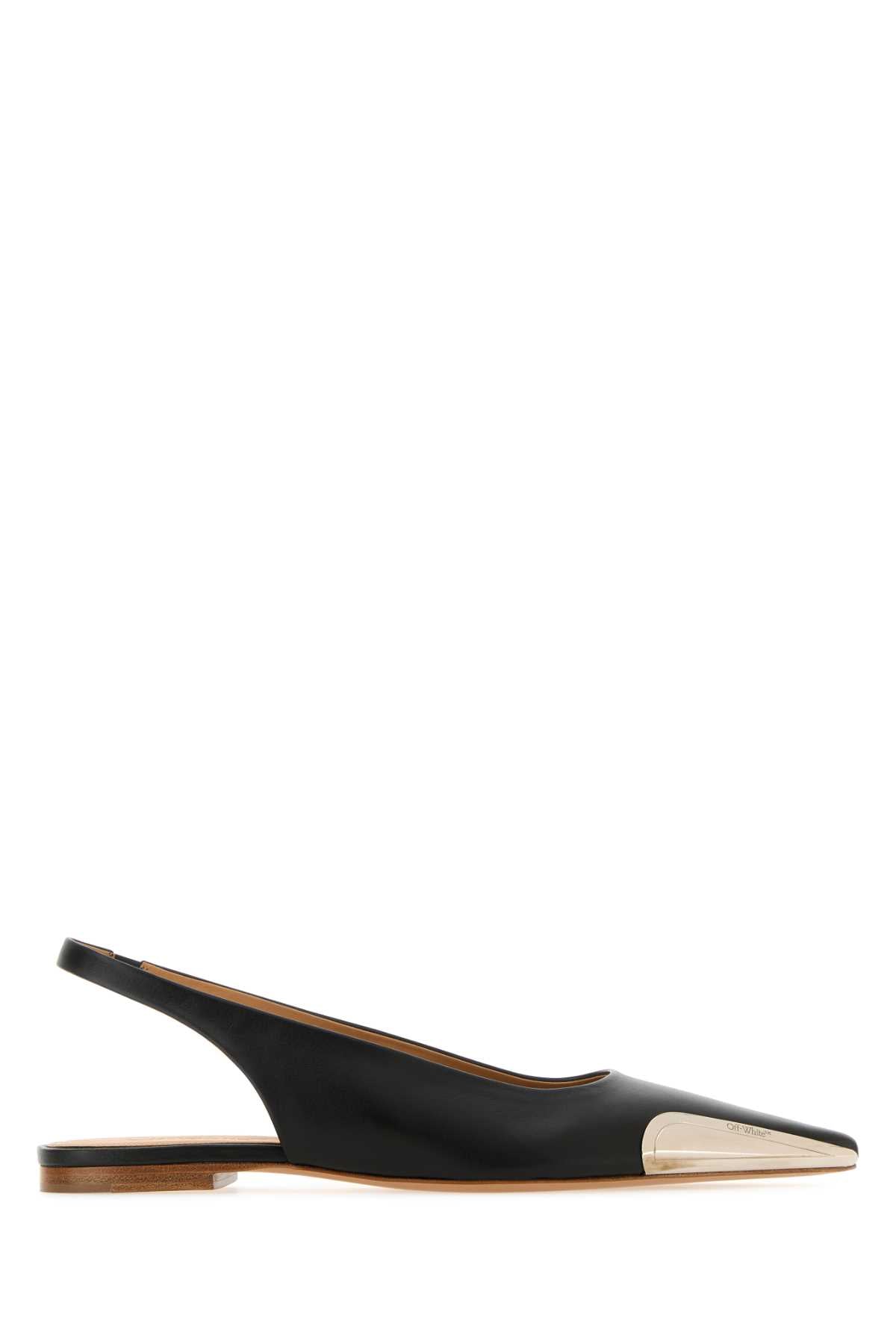 Off-White Metal-Tipped Leather Slingback Flat — Black