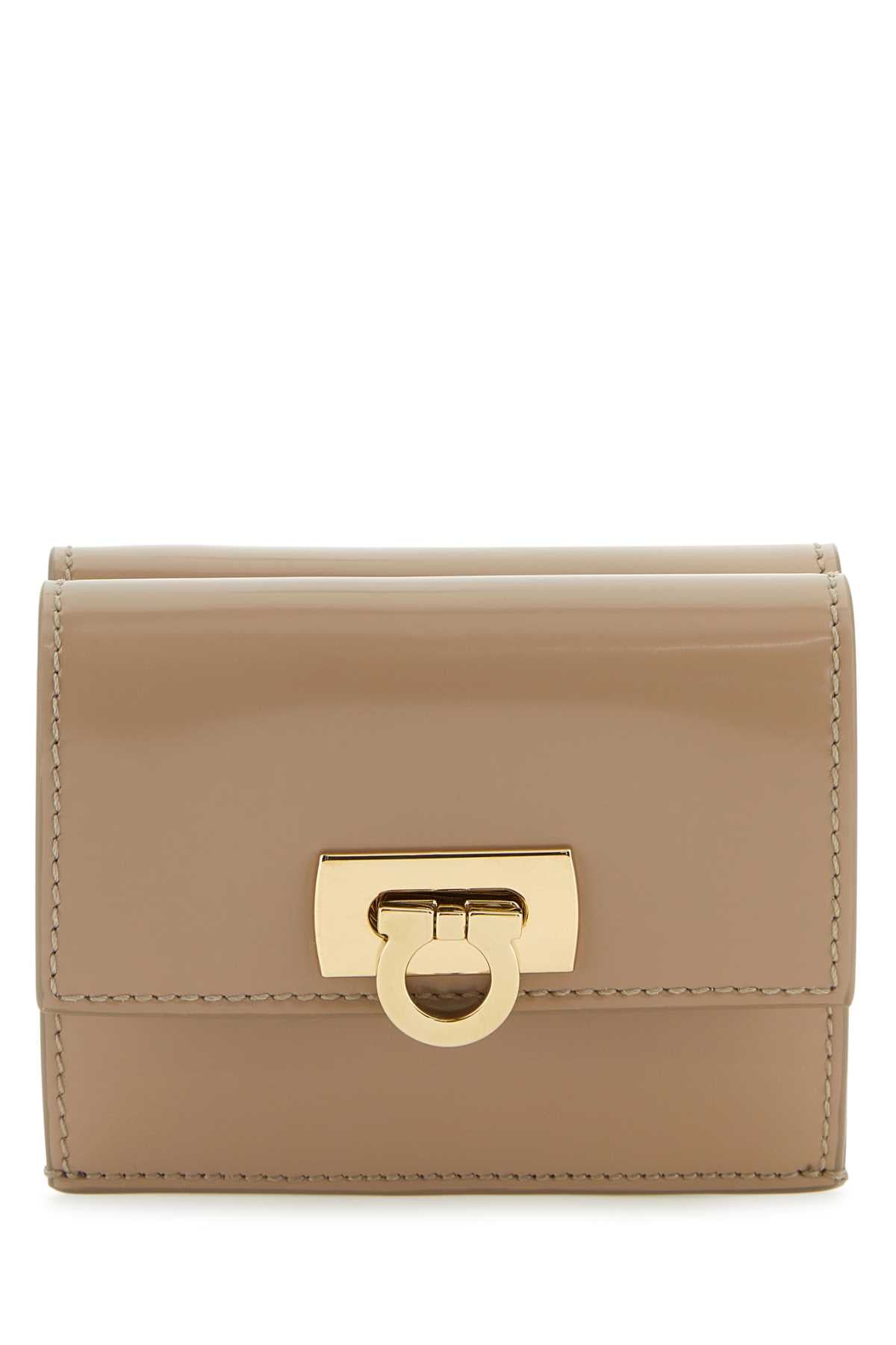 Ferragamo Gold-Tone Gancini-Clasp Wallet — Beige