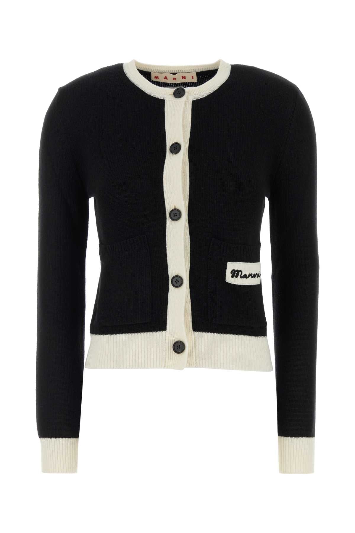 Marni Wool Blend with Contrast Trim Cardigan — Black