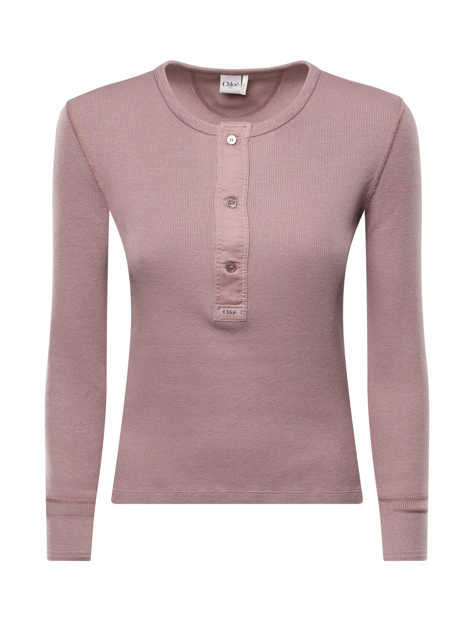 Chloé Ribbed Knit Henley Sweater — Purple