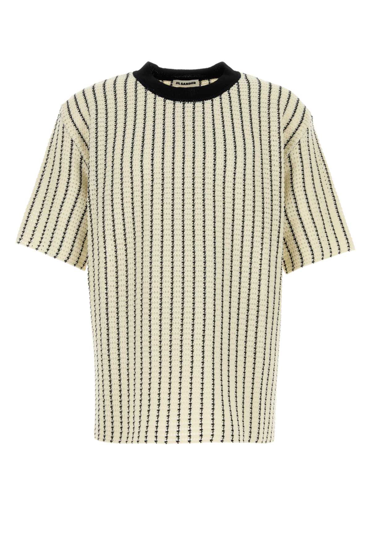 Jil Sander Vertical-Striped Cotton T-Shirt — Gray