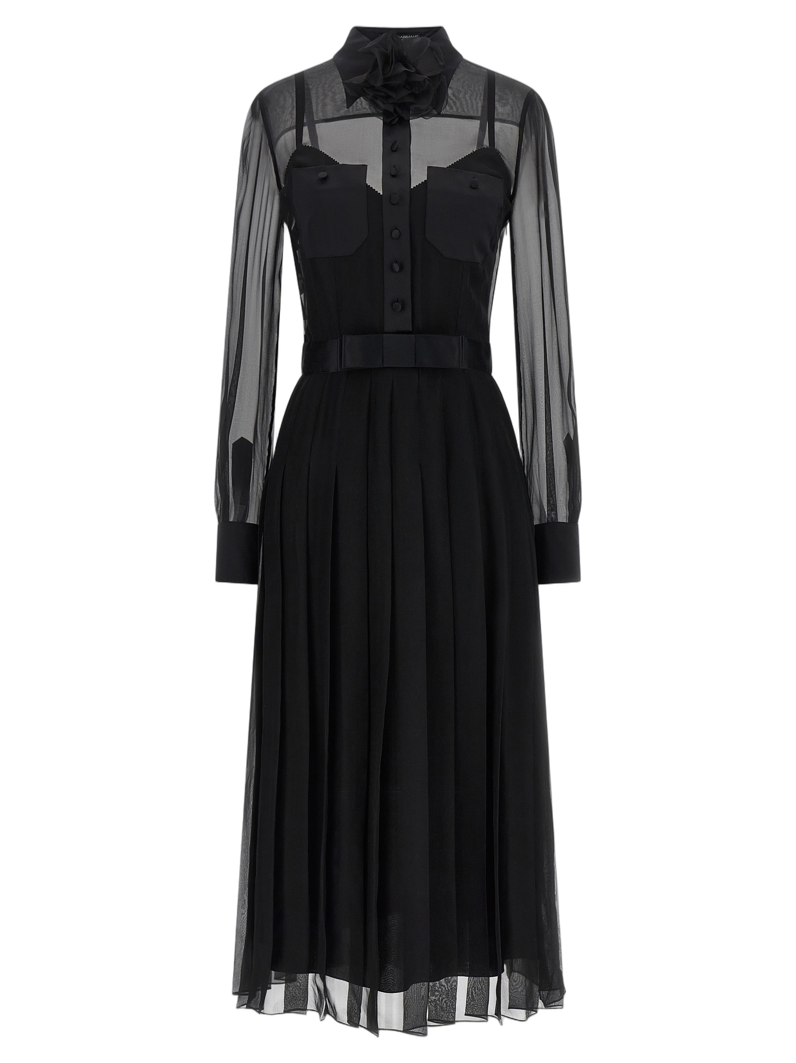 Dolce & Gabbana Semi-Transparent Silk Chiffon Dress — Black