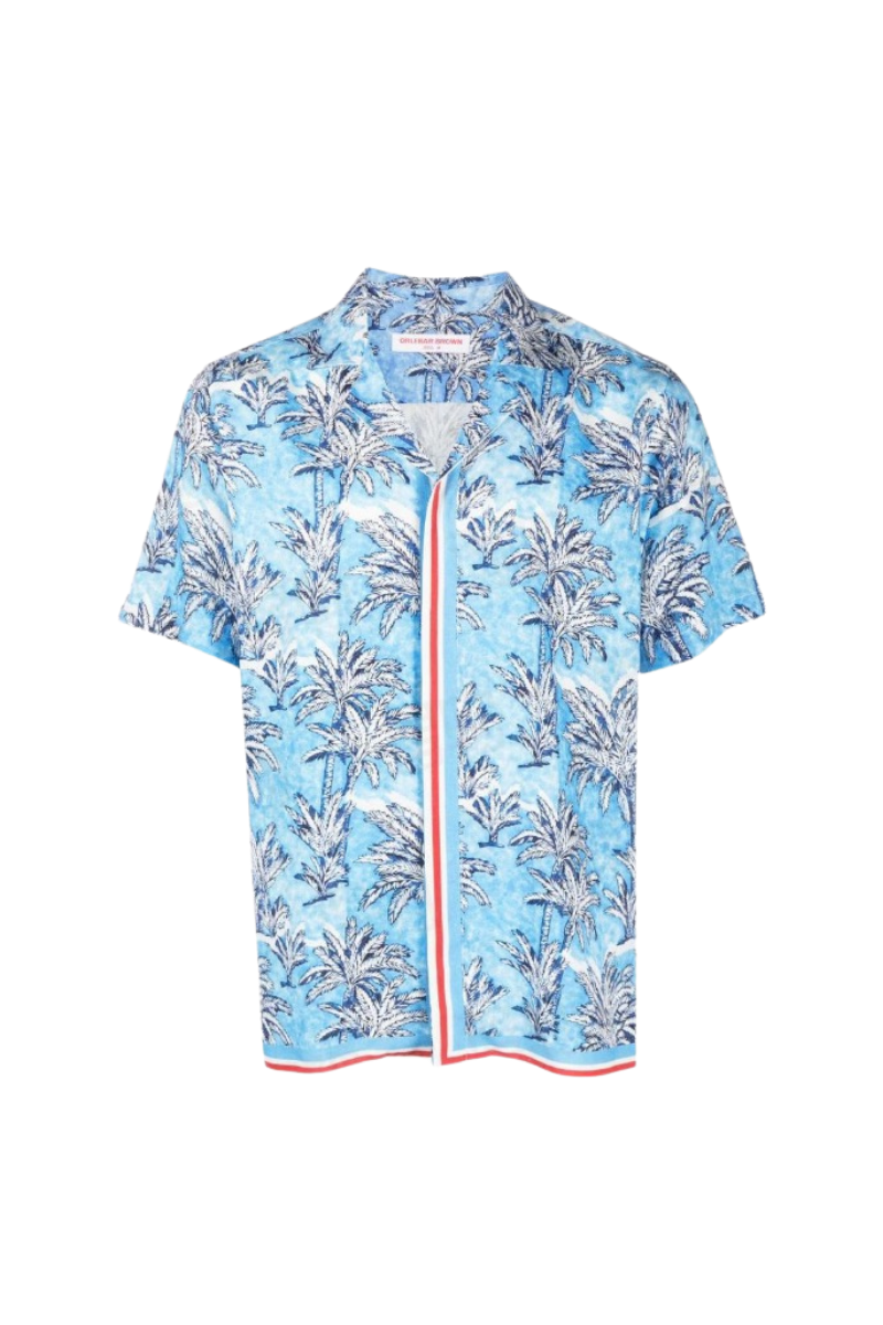 Orlebar Brown Palm-Print Shirt — Blue