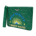 Zadig & Voltaire Logo-Embroidered Textile Clutch — Green
