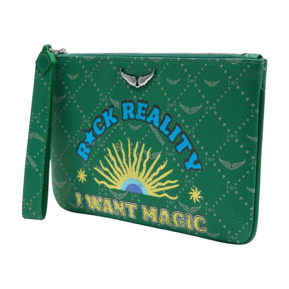 Zadig & Voltaire Logo-Embroidered Textile Clutch — Green
