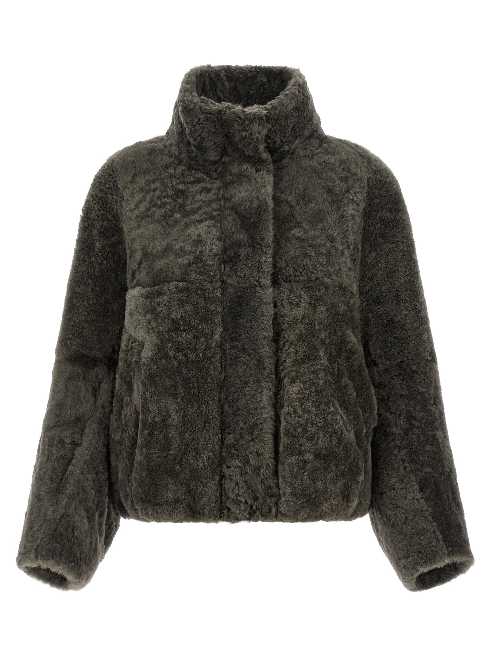 Brunello Cucinelli Textured Lamb Fur Jacket — Gray
