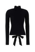 Balenciaga Ribbed Knit with Bow Detail Sweater — Black