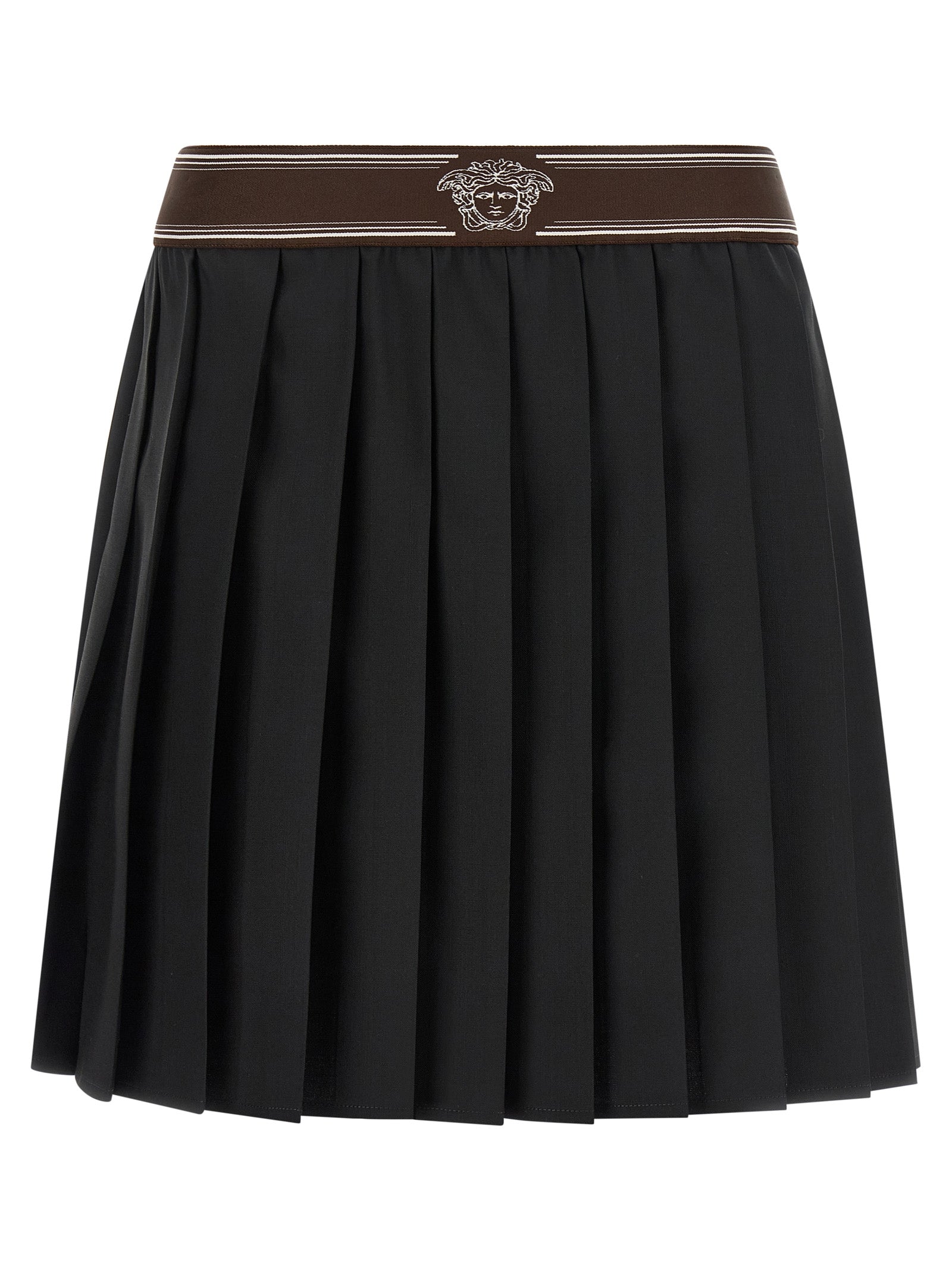 Versace Medusa Jacquard Pleated Wool Skirt — Black