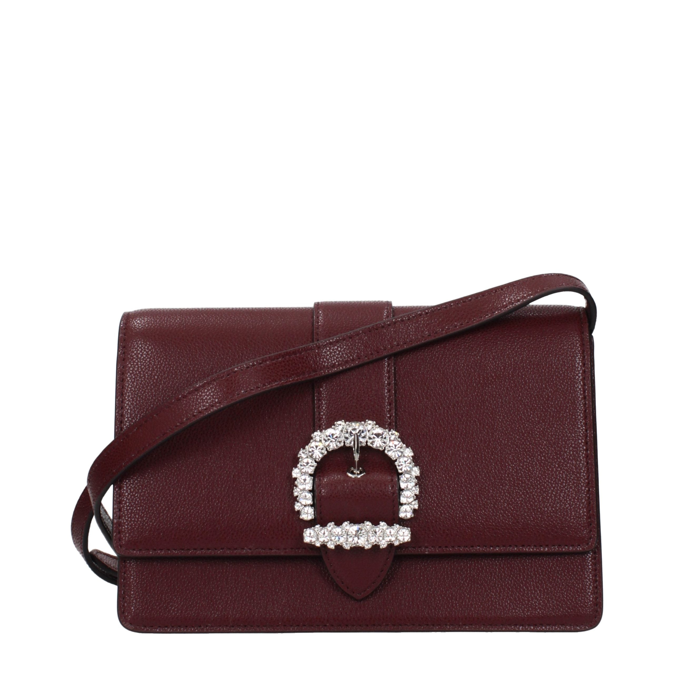 Jimmy Choo Crystal-Buckle Leather Crossbody Bag — Burgundy