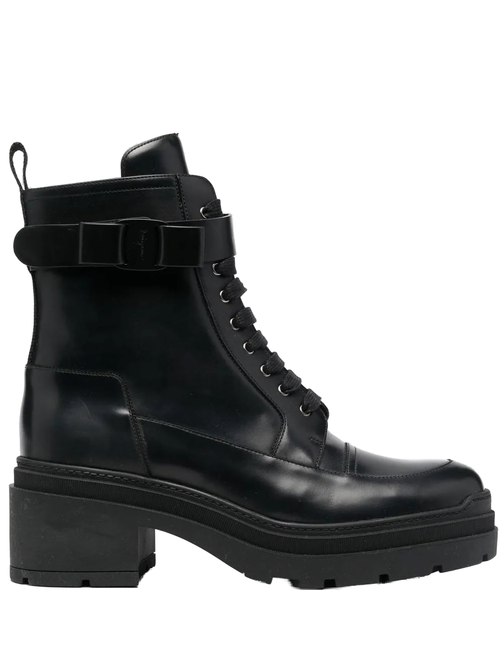 Ferragamo Chunky Leather Biker Boot — Black