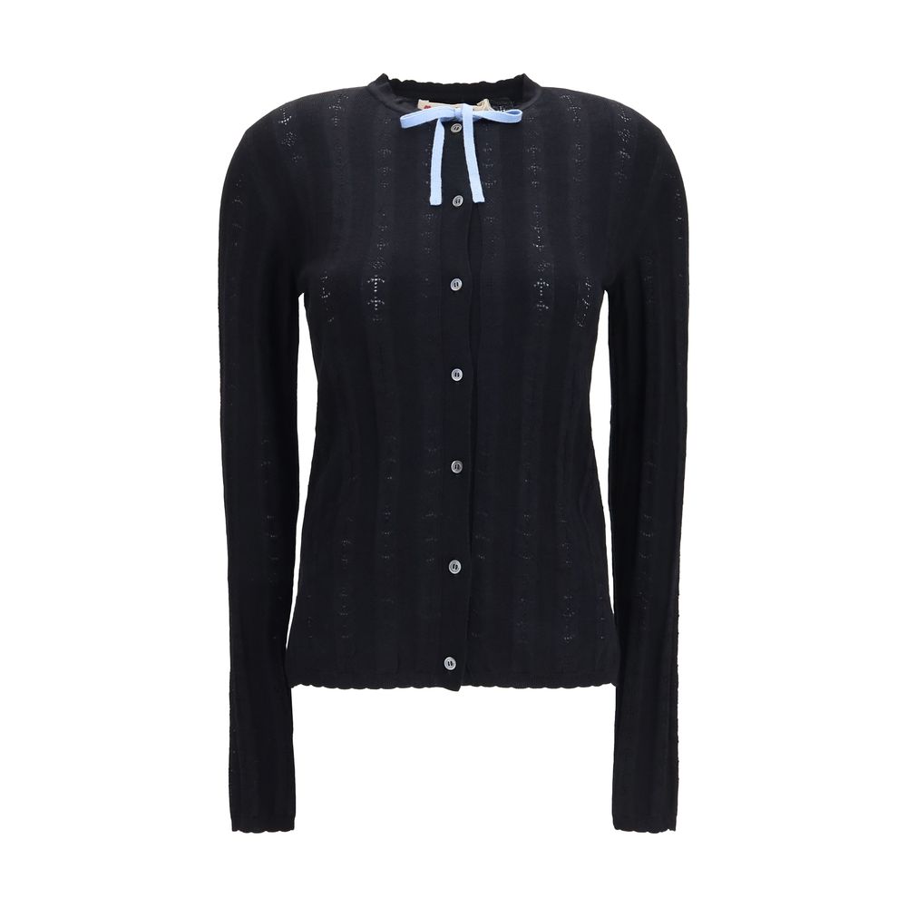 Marni Merino Wool and Silk with Bow Cardigan — Black